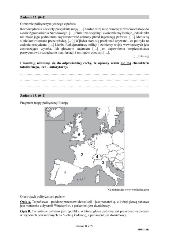 Matura: WOS. Zadania z 2019 ROKU,  akusze CKE 