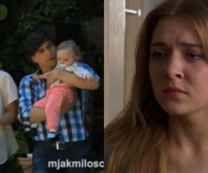 M jak miłość. Hania (Maja Marczak), Natalka (Marcjanna Lelek), Franek (Piotr Nerlewski), Ula (Iga Krefft)