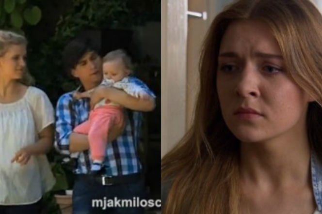 M jak miłość. Hania (Maja Marczak), Natalka (Marcjanna Lelek), Franek (Piotr Nerlewski), Ula (Iga Krefft)