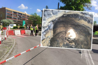 Gigantyczna dziura w mieście! Asfalt zapadł się na kilka metrów [ZDJĘCIA]