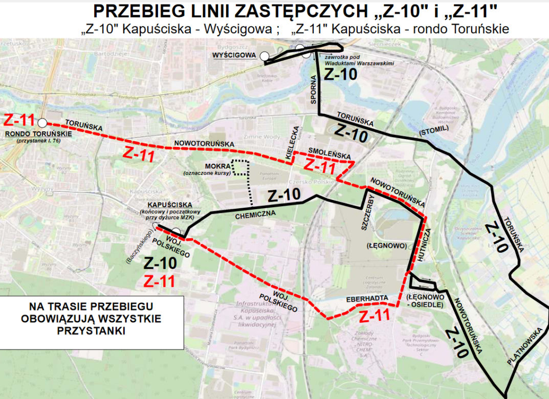 Jak jeżdżą autobusy zastępcze w Bydgoszczy?