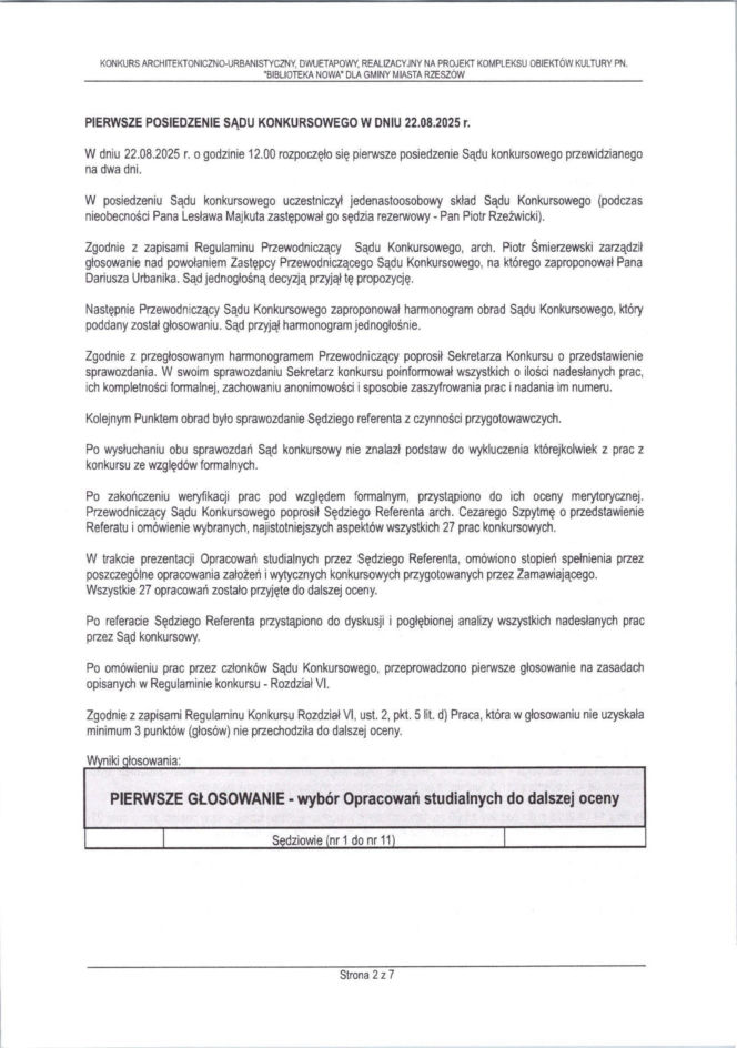 Protokół z 1. posiedzenia Sądu Konkursowego | Biblioteka Nowa Rzeszów