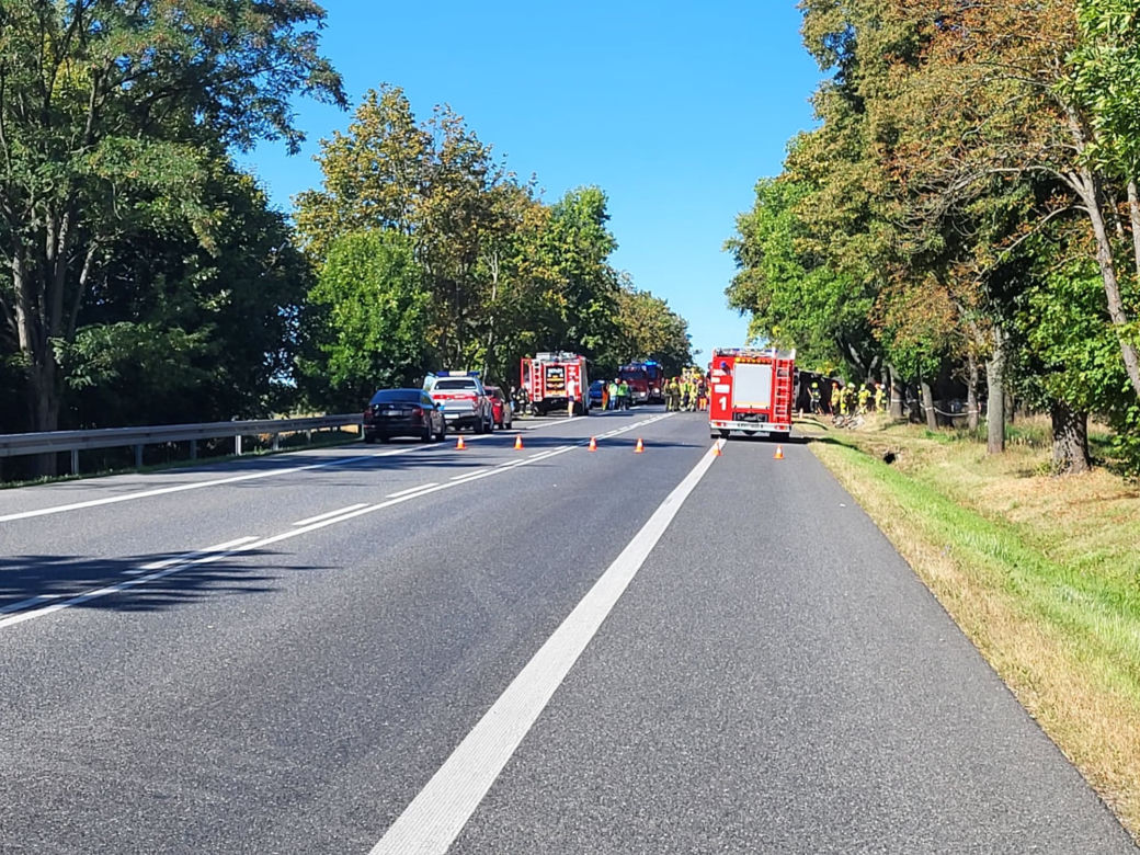 Wypadek autobusu rejsowego w miejscowości Piotrowina pod Kałuszynem. Droga zablokowana! 06.09.2022
