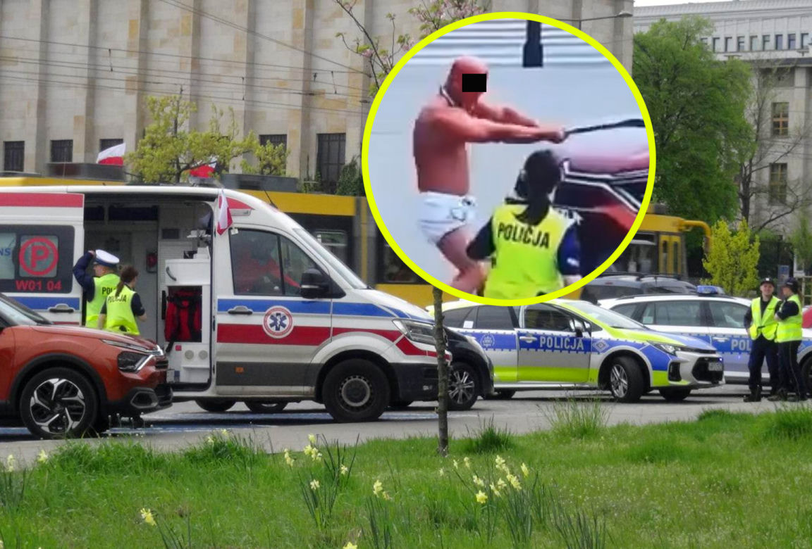 Warszawa. Ruszył z siekierą na policjantów przy Moście Poniatowskiego! Jest nagranie [WIDEO]