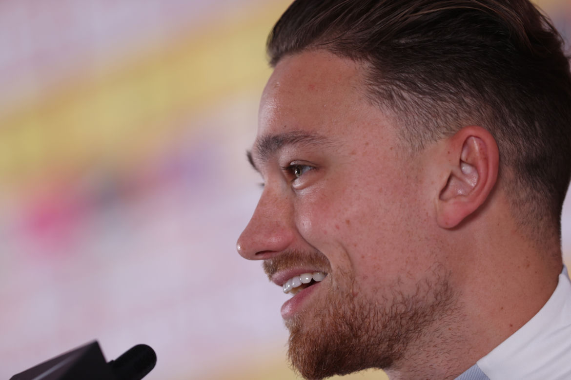   Konferencja prasowa przed MŚ 2022. Matty Cash i Nicola Zalewski