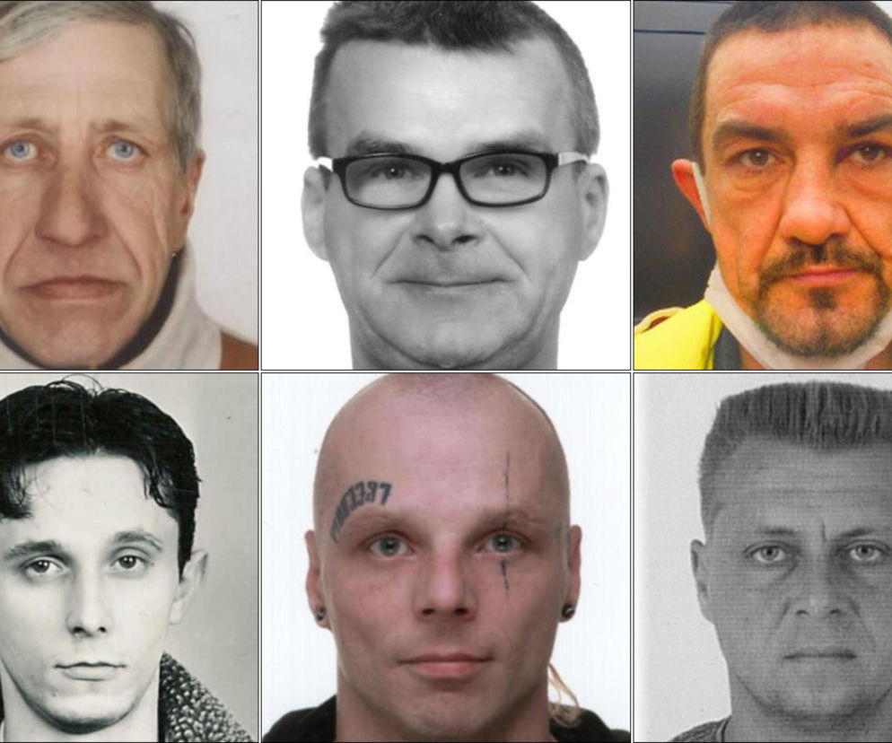 Kolaż zdjęć portretowych sześciu poszukiwanych mężczyzn. O ich nietypowych pseudonimach przeczytasz na SE.