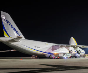 Olbrzymi Rusłan Antonow An124 znowu wylądował na lotnisku w Pyrzowicach. Co było na pokładzie? [ZDJĘCIA]