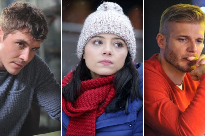 M jak miłość Marcin (Mikołaj Roznerski), Artur (Tomasz Ciachorowski), Iza (Adriana Kalska)