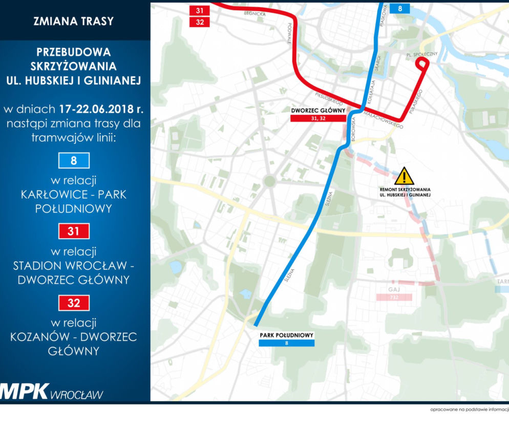 Zmiany w kursowaniu komunikacji miejskiej w czasie nowego etapu przebudowy Hubskiej