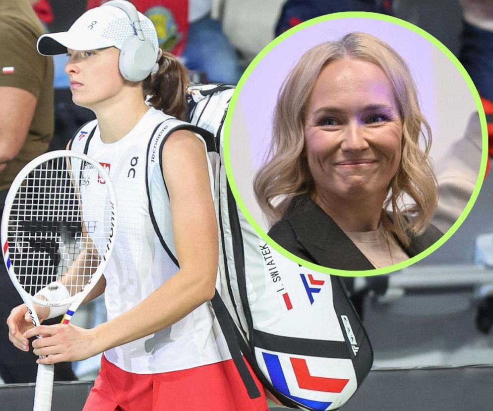 Iga Świątek z rakietą, obok na miniaturze uśmiechnięta Daria Abramowicz. O ich relacji przeczytasz na SE Supersport.