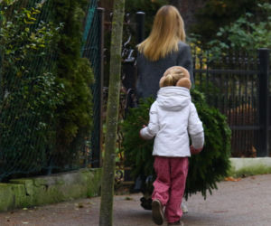 Donald Tusk z zięciem dźwigają gigantyczną choinkę. A za nimi drepcze Kasia z drugą. Wnusie premiera jak księżniczki