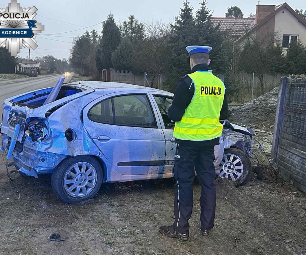 Łuczynów: Groźny wypadek. Młody kierowca wpadł w poślizg i wjechał w ogrodzenie