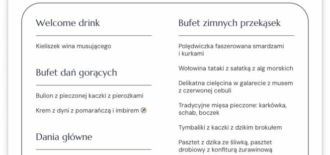 Menu andrzejkowe hotel Gołębiewski Pobierowo
