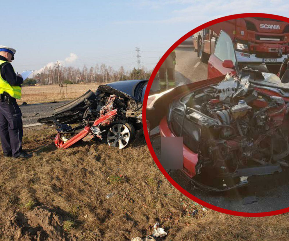 Drogowa masakra pod Garwolinem. Z audi zostały strzępy. Lądował śmigłowiec, są ranni