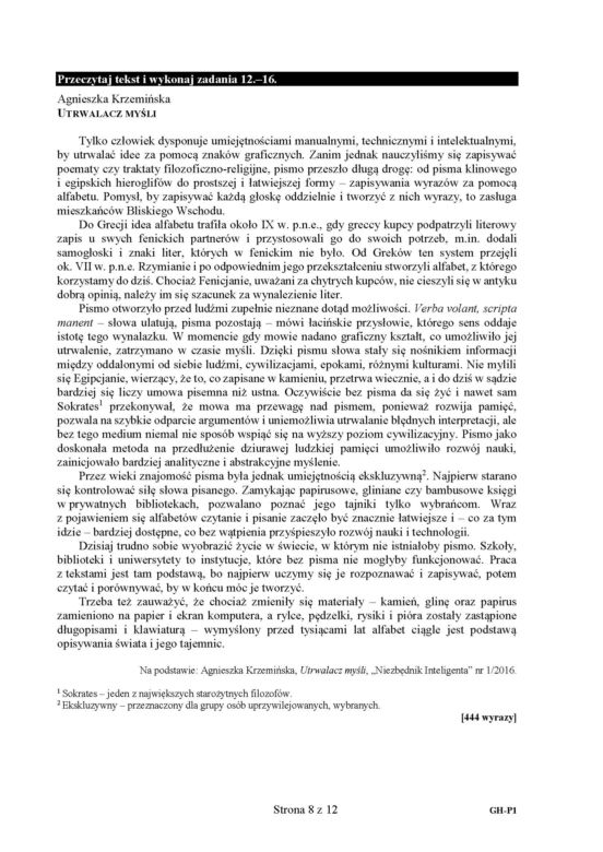 Egzamin gimnazjalny 2019 - język polski