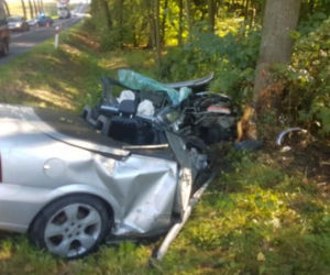 Pijany kierowca przyrżnął kabrioletem w drzewo