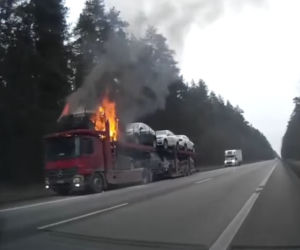 Pożar lawety z nowymi BMW