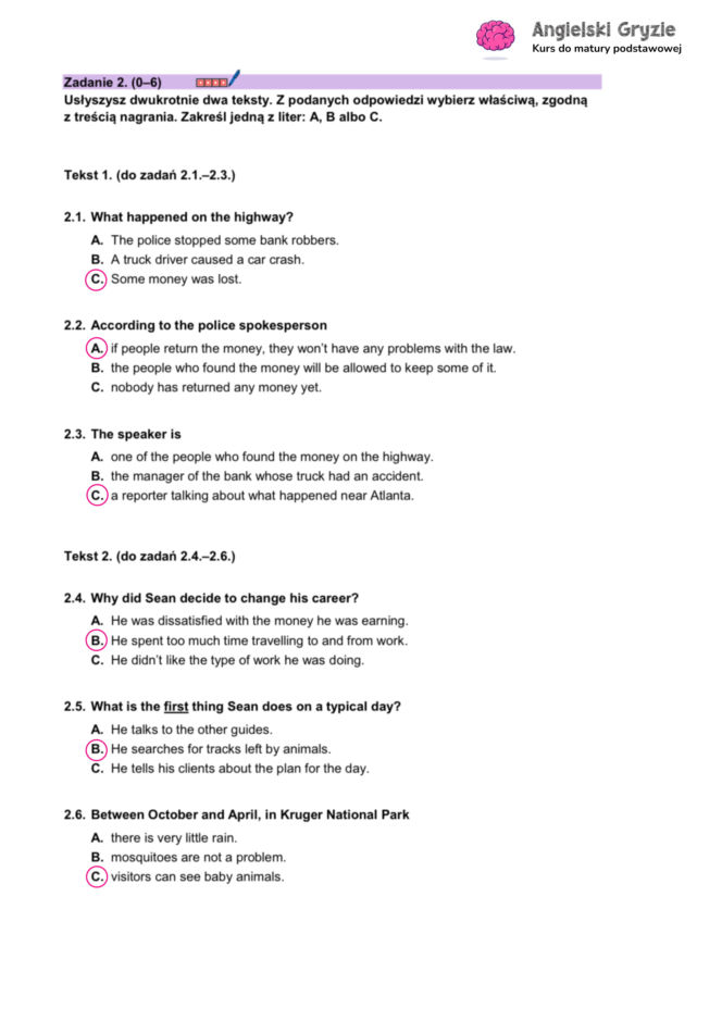 Matura próbna angielski 2026 - odpowiedzi do arkusza CKE