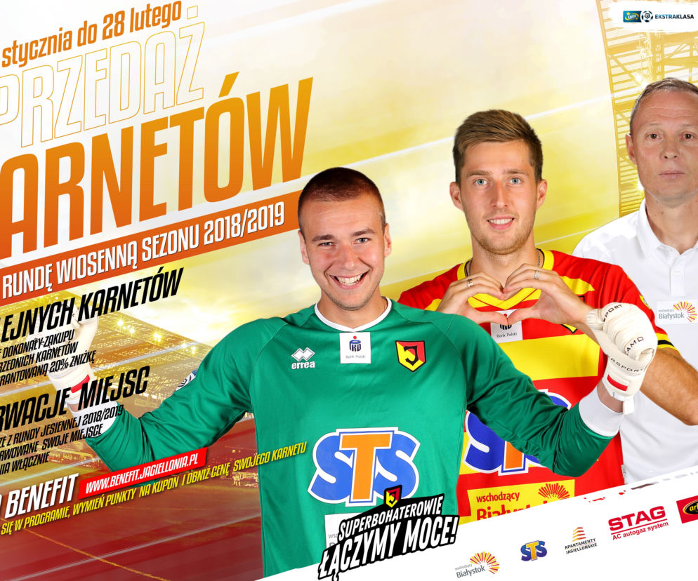 Jagiellonia Białystok. Niedługo rusza sprzedaż karnetów na rundę wiosenną. Mamrot, Grzyb, Świderski i Klimala zachęcają do zakupu karnetów