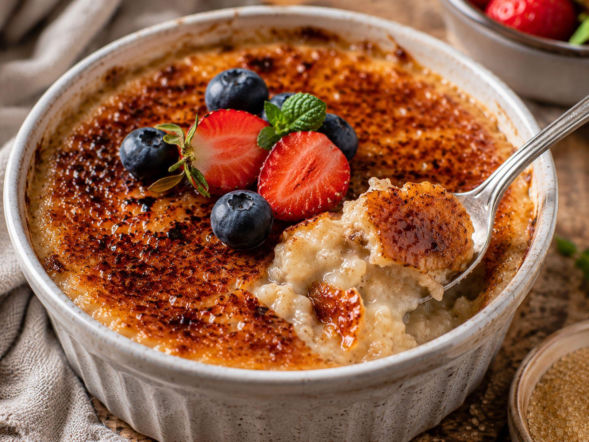 Owsiankę posypuję cukrem i zapiekam. Wierzch chrupie jak crème brûlée