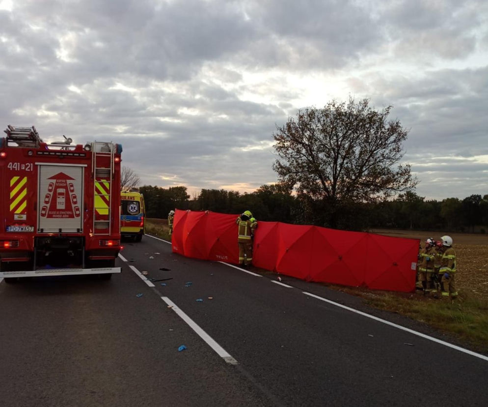 Służby na miejscu wypadku, gdzie zginęła rowerzystka. O tragedii w Wielkopolsce przeczytasz na SE.
