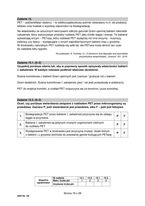 Matura 2024: biologia rozszerzona ARKUSZ FORMUŁA 2015