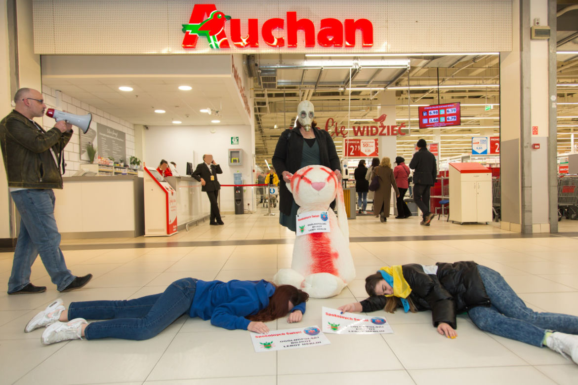 Protest przed Auchan w Warszawie. „Wspierasz ludobójstwo i cierpienie”