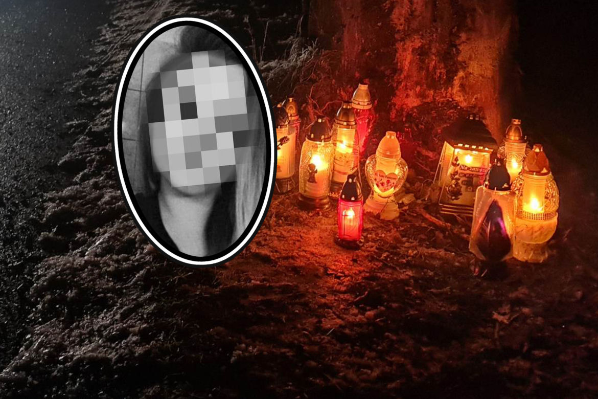 Pod Węgorzewem 25-latka rozbiła się na drzewie. Na miejscu tragedii płoną znicze