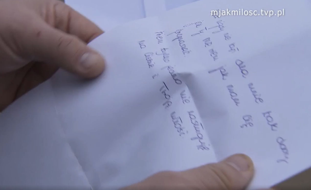 M jak miłość, list od Oli (Justyna Karłowska) do Tadeusza (Bartłomiej Nowosielski)