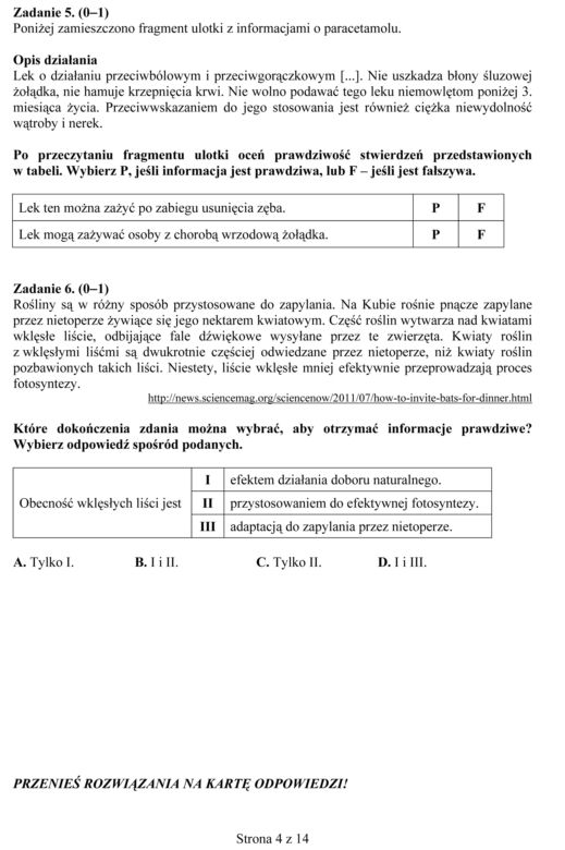 EGZAMIN GIMNAZJALNY 2013 PRZEDMIOTY PRZYRODNICZE - ARKUSZE, ODPOWIEDZI