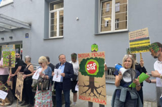Protest pod poznańskim starostwem. Mieszkańcy boją się zniszczenia lasu przez nową drogę