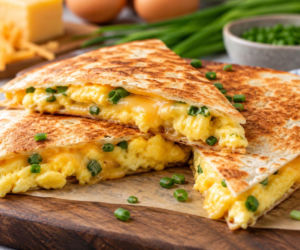 Śniadaniowa quesadilla z jajecznicą. Najważniejsze, żeby jajek nie dosmażyć do końca