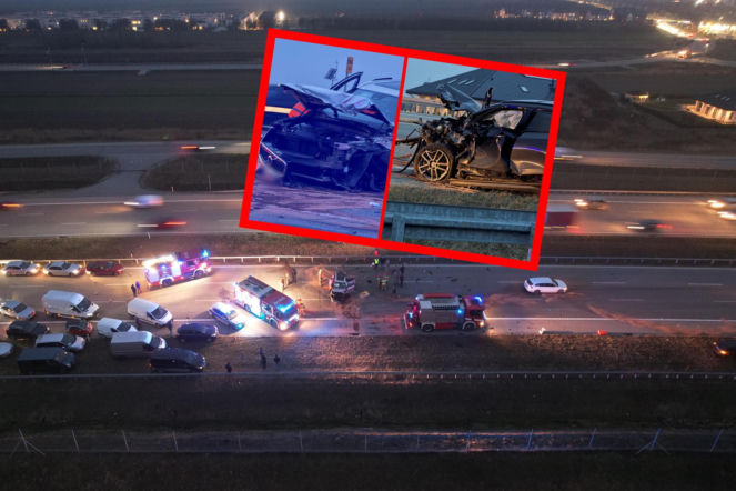 Zatrzymał volvo na lewym pasie trasy S7. Chwilę później wjechało w niego bmw. Jest nagranie z wypadku