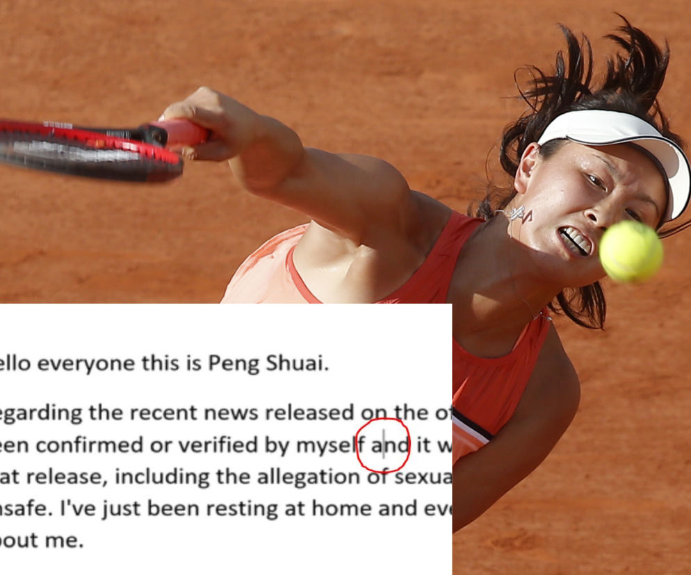Tenis, Peng Shuai, tenisistka, list, email