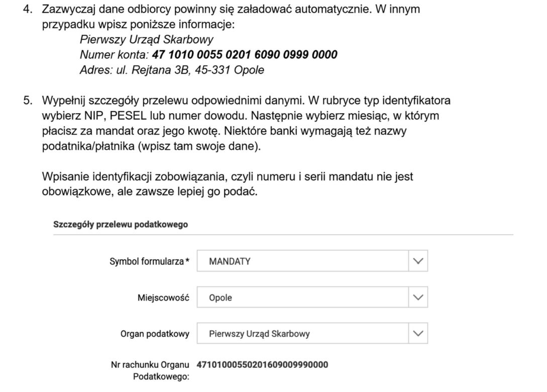 Przelew internetowy za mandat