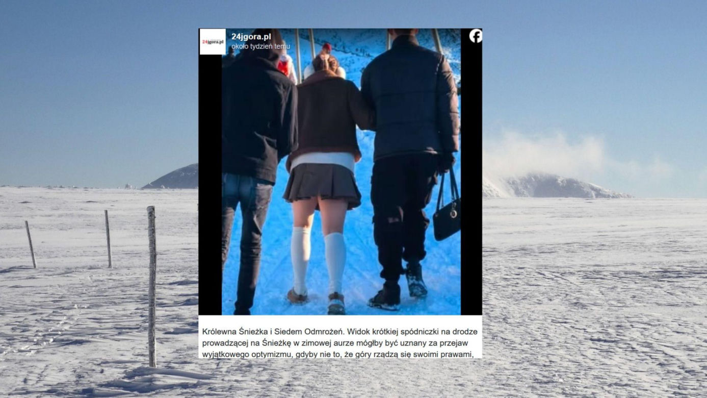 "Królewna Śnieżka" w spódnicy wspinała się na Śnieżkę...