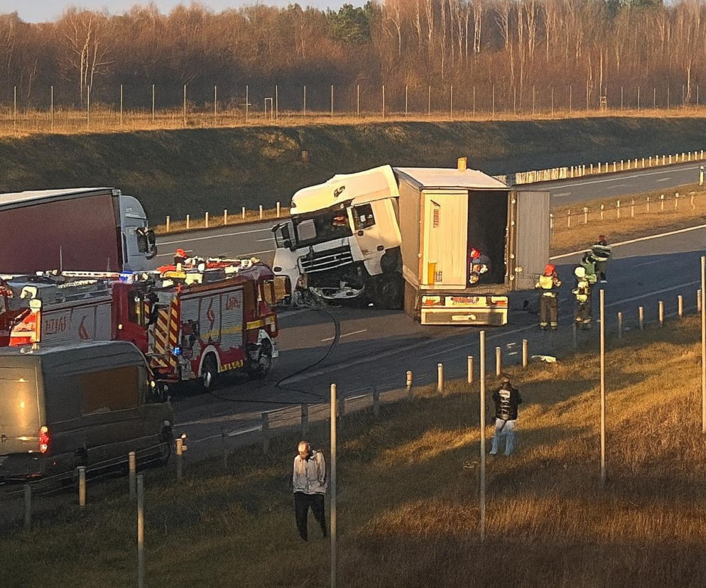 Kierowca uwięziony w zmiażdżonej kabinie, autostrada A1 stoi