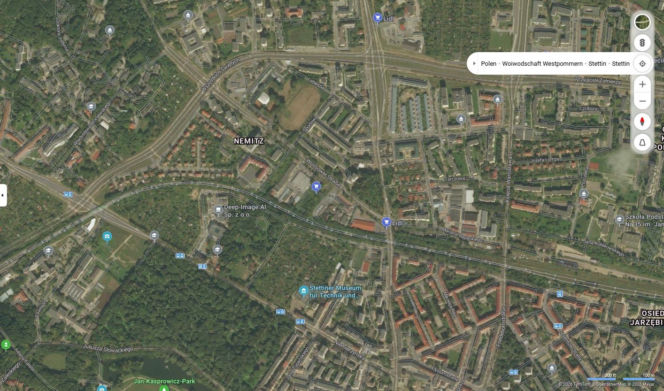 Niemieckie nazwy ulic w Szczecinie na mapach Bing
