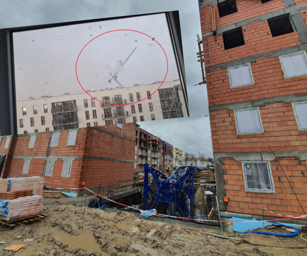 Dźwig przewrócony przez nawałnice w Krakowie