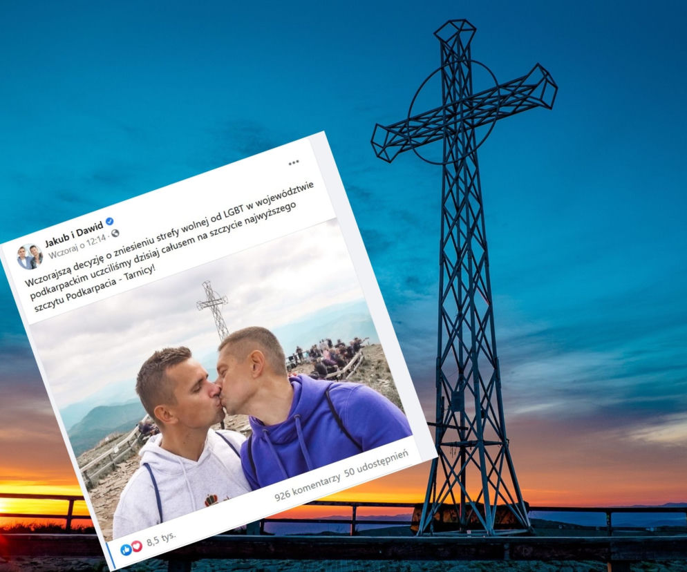 Gorący pocałunek gejów na Tarnicy. Tak świętowali zniesienie strefy wolnej od LGBT na Podkarpaciu