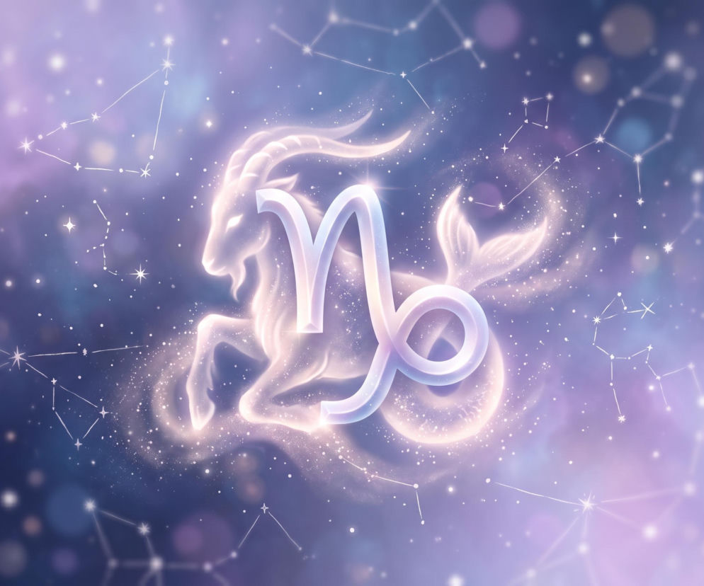 Świecący symbol zodiakalnego Koziorożca na tle gwieździstego nieba. O horoskopie dla Koziorożca przeczytasz w serwisie Eska.