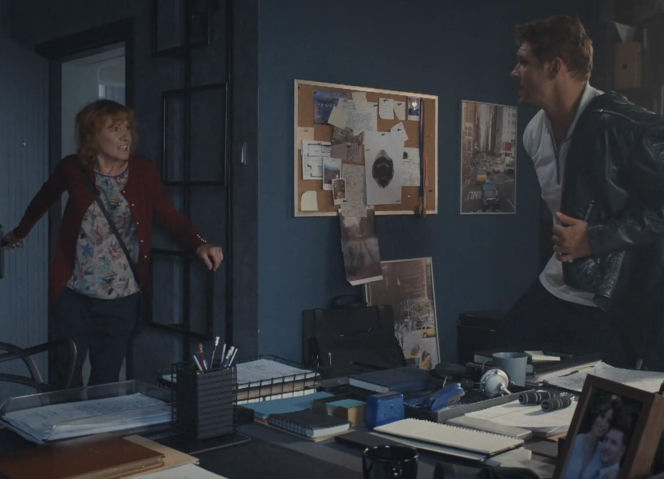 M jak miłość, odcinek 1901. Pani Ola (Ewa Kolasińska), Marcin (Mikołaj Roznerski)