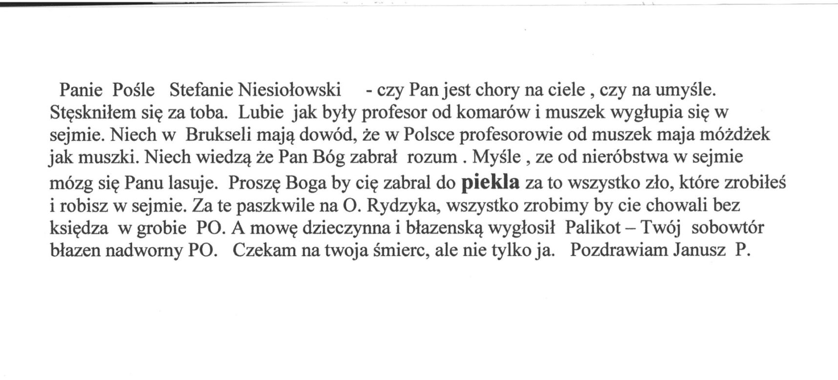 Niesiołowski pogróżki