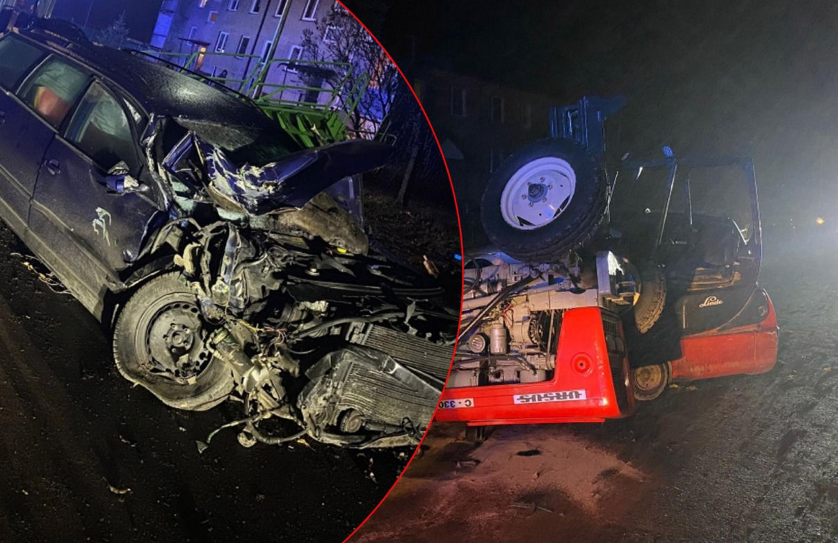 Kierowca traktora dachował! Ciągnik zderzył się z osobówką
