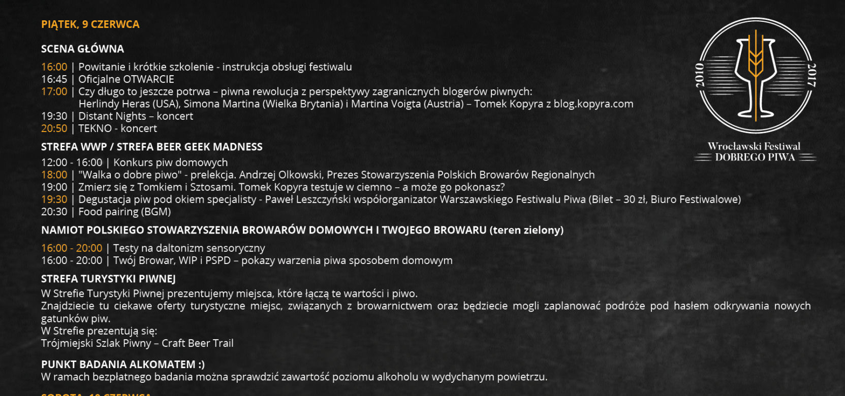 Program Wrocławskiego Festiwalu Dobrego Piwa - piątek