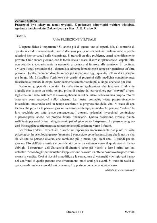 ARKUSZE CKE - Matura j. włoski - poziom rozszerzony 2019