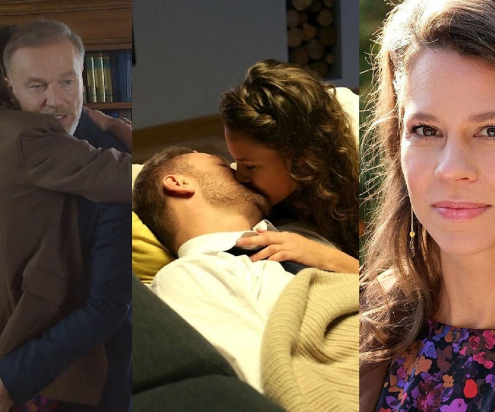 Kolaż trzech zdjęć przedstawiający w centrum Krystiana Wieczorka i Marię Szafirską, leżących obok siebie i całujących się. Po lewej Krystian Wieczorek w brązowej marynarce obejmujący kobietę od tyłu, po prawej Maria Szafirska z brązowymi włosami. Więcej o ich powrocie do M jak miłość na Super Seriale.