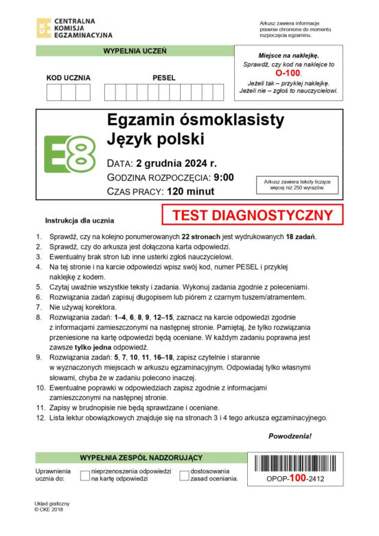 Arkusz CKE próbnego egzaminu ósmoklasisty 2024 - zadania