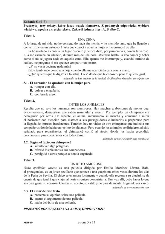 Matura 2020 ARKUSZ CKE: j. hiszpański - p. podstawowy