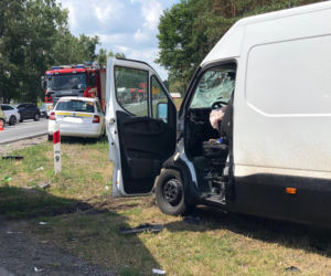 Zderzenie busa z samochodem ciężarowym na DK 10 w Makowiskach! [ZDJĘCIA]